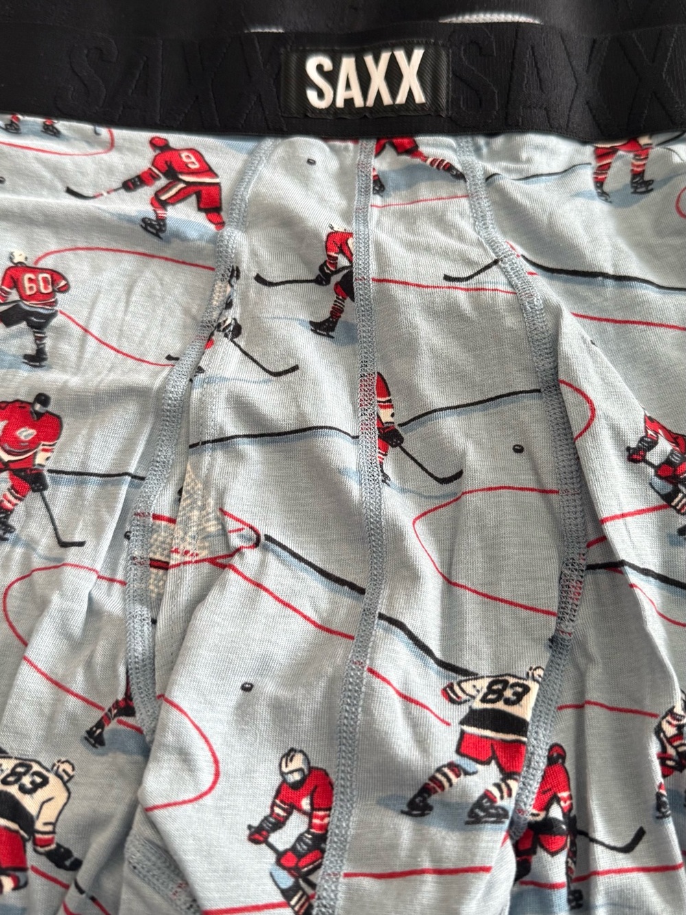 SAXX mens Light Blue Hockey-Print Boxer Briefs size XXL